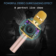 Load image into Gallery viewer, BONAOK Wireless Bluetooth Karaoke Microphone with Controllable LED Lights, Portable Handheld Karaoke Speaker Machine Birthday Home Party for All Smartphone(Q78 Gold)

