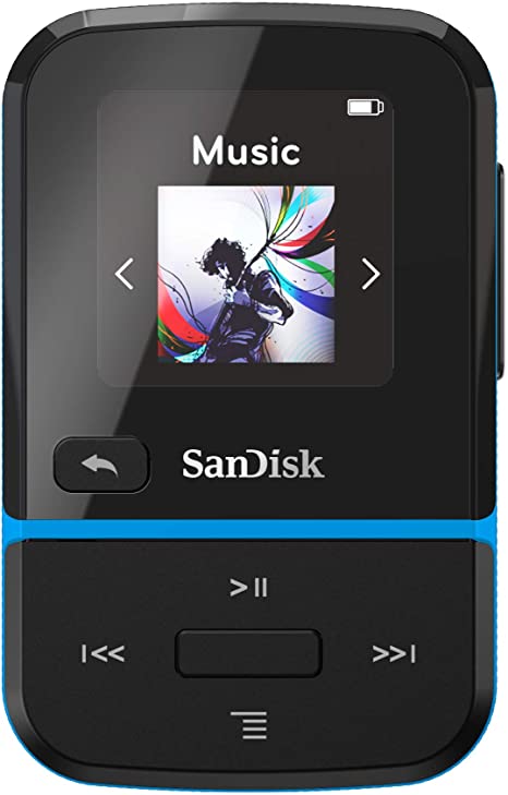 SanDisk 16GB Clip Sport Go MP3 Player, Blue - LED Screen and FM Radio - SDMX30-016G-G46B