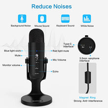 Load image into Gallery viewer, ZealSound USB Microphone,Condenser Computer PC Mic,Plug&amp;Play Gaming Microphones for PS 4&amp;5.Headphone Output&amp;Volume Control,Mic Gain Control,Mute Button for Vocal,YouTube Podcast on Mac&amp;Windows(Black)
