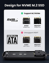 Load image into Gallery viewer, UGREEN M.2 NVMe SSD Enclosure Adapter USB C 3.1 Gen 2, 10Gbps NVMe External Enclosure with 4 inch USB C Cable, Supports M-Key &amp; M+B Key and Size 2230/2242/2260/2280 SSDs
