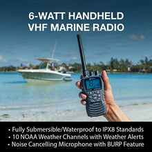 Load image into Gallery viewer, Cobra Marine Radio - MR HH150 FLT - 3 Watt, Floating, Long Range, Handheld, VHF Radio, NOAA, International, Waterproof, Submersible, Weather Alerts, LCD Screen, Belt Clip
