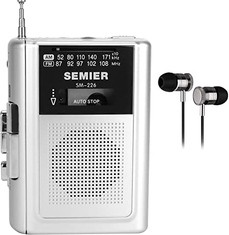 SEMIER Portable Cassette Player Recorder AM FM Radio Stereo -Compact Personal Walkman Cassette Tape Player/Recorder with Built in Speaker and Earphones -Silver