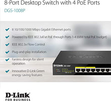 Load image into Gallery viewer, D-Link PoE Switch, 8 Port Ethernet Gigabit Unmanaged Desktop Switch with 4 PoE Ports 68W Budget (DGS-1008P),Black
