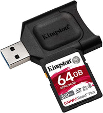 Load image into Gallery viewer, Kingston 64GB SDXC Canvas React Plus 300MB/s Read UHS-II, C10, U3, V90 Memory-Card (MLPR2/64GB)
