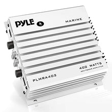 Load image into Gallery viewer, Pyle Hydra Marine Amplifier - Upgraded Elite Series 400 Watt 4 Channel Audio Amplifier - Waterproof, Dual MOSFET Power Supply, GAIN Level Controls, RCA Stereo Input &amp; LED Indicator - PLMRA402
