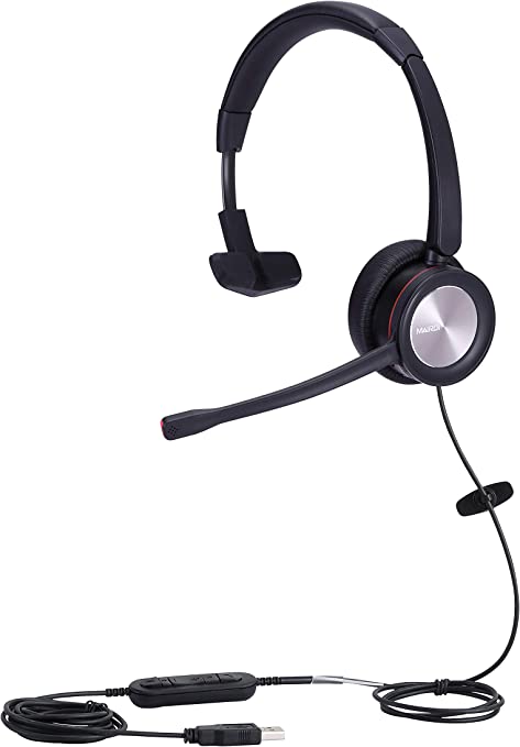 USB Headset with Noise Cancelling Microphone, Mono Computer Headphone for Call Center Office Business PC Softphone Calls Microsoft Teams Skype Chat, Clear Voice for Voice Recognition, Comfortable