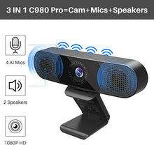 Load image into Gallery viewer, 3 in 1 Webcam - eMeet C980 Pro Webcam with Microphone, 2 Speakers &amp; 4 Built-in Omnidirectional Microphones Arrays, 1080P Webcam for Video Conferencing Streaming, Noise Reduction, Plug &amp; Play, w/Cover
