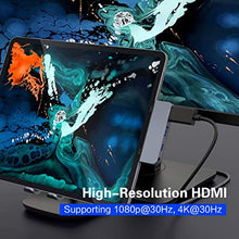 Load image into Gallery viewer, HyperDrive USB C Hub Adapter for iPad Pro 2020 2019 2018 11”/ 12.9&quot;, USBC Smartphone/Tablet, 4-in-1 USB-C Hub Dongle with 4K HDMI, C-USB PD Charging, USB 3.0, 3.5mm Headphone Audio Jack -Gray
