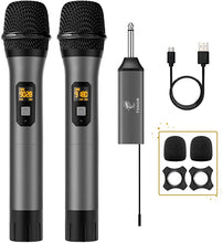 Load image into Gallery viewer, Wireless Microphone, TONOR UHF Dual Cordless Metal Dynamic Mic System with Rechargeable Receiver, for Karaoke Singing, Wedding, DJ, Party, Speech, Church, Class Use, 200ft (TW-630)
