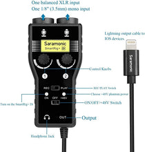 Load image into Gallery viewer, Saramonic 2 Channel XLR Microphone &amp; 6.3mm Guitar Interface with Apple MFi Certified Lightning Connector for iPhone, iPad, iPod, iOS Smartphones &amp; Tablets
