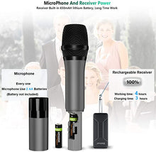 Load image into Gallery viewer, Bietrun Wireless Microphone, UHF Metal Dynamic Handheld Karaoke Mic with Rechargeable Receiver (Work 6hs), 160ft Range, For Karaoke Machine Singing, Amplifier Speaker, Mixer, iphone, Camera, Interview
