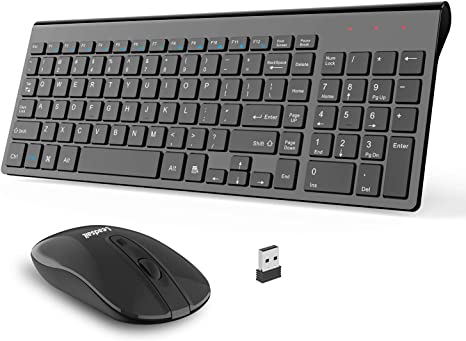 Wireless Keyboard and Mouse Combo, LeadsaiL Compact Quiet Full Size Wireless Keyboard and Mouse Set 2.4G Ultra-Thin Sleek Design for Windows, Computer, Desktop, PC, Notebook, Laptop (Light Black)