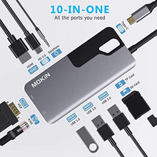 Load image into Gallery viewer, USB C Hub Adapter for MacBook Pro, Thunderbolt 3 Adapter,10-in-1 USB C Dongle with Gigabit Ethernet, USB C to HDMI VGA Adapter,100W Power Delivery,3 USB 3.0, SD TF Card Reader-Through Port Adapters.
