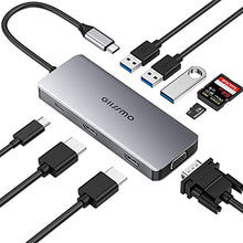 Load image into Gallery viewer, USB C Hub, Docking Station, GIISSMO 9-in-1 USB-C Triple Display Docking Station with Multiport Adapter, Dual 4K HDMI, VGA, 3 USB 3.0, 100W PD and TF/SD Card Reader for MacBook Pro and HP Dell Laptops

