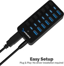Load image into Gallery viewer, Sabrent 36W 7-Port USB 3.0 Hub with Individual Power Switches and LEDs Includes 36W 12V/3A Power Adapter (HB-BUP7)
