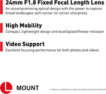 Load image into Gallery viewer, Panasonic LUMIX S Series Camera Lens, 24mm F1.8 L-Mount Interchangeable Lens for Mirrorless Full Frame Digital Cameras, S-S24
