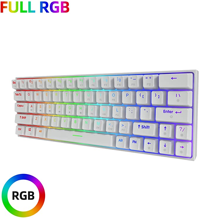  Buy Ractous RTK63 60% Mechanical Gaming Keyboard True RGB  Backlit Type-C Wired ABS doubleshot keycap 63Keys Portable Mini  Ultra-Compact Keyboard with Full Key Programmable (White) (Blue Switch)  Online at Low Prices