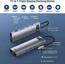 Load image into Gallery viewer, USB C Hub, Baseus 11 in 1 Docking Station USB C Adapter with 2 HDMI, VGA, 3 USB 3.0, TF/SD Reader, Ethernet, 2 in 1 Mic for MacBook Pro, Surface Pro, iPad Pro and Other Type C Devices
