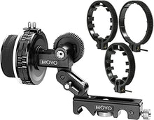 Load image into Gallery viewer, Movo F2X Precision Follow Focus System with Hard Stops and 65mm, 75mm, 85mm Adjustable Gear Rings
