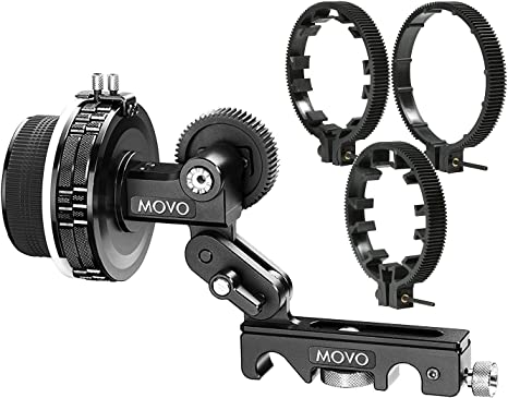 Movo F2X Precision Follow Focus System with Hard Stops and 65mm, 75mm, 85mm Adjustable Gear Rings