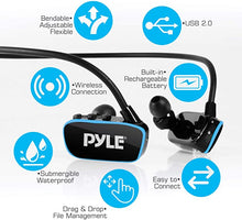 Load image into Gallery viewer, Pyle Upgraded Waterproof MP3 Player - V2 Flextreme Sports Wearable Headset Music Player 8GB Underwater Swimming Jogging Gym Earphones Rechargeable Flexible Headphones USB Connection9 -PSWP14BK
