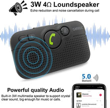 Load image into Gallery viewer, SUNITEC Handsfree Bluetooth for Cell Phone - Bluetooth 5.0 Car Speaker Motion AUTO ON Siri Google Assistant Support Voice Guidance Bluetooth Car Kit Receiver Handsfree Speakerphone with Visor Clip
