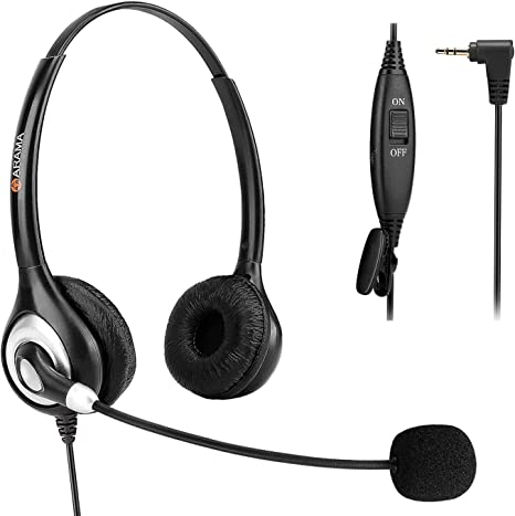 Phone Headset 2.5mm with Noise Canceling Mic & Mute Switch Ultra Comfort Telephone Headset for Panasonic AT&T Vtech Uniden Cisco Grandstream Polycom Cordless Phones