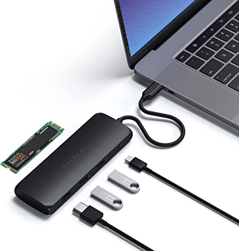 Satechi USB-C Hybrid Multiport Adapter – Fits M.2 SATA SSD, 4K HDMI 60Hz, USB-C PD, USB-A 3.1 Data Ports – Compatible with 2021 MacBook Pro M1, 2020 MacBook Air M1 (Black)