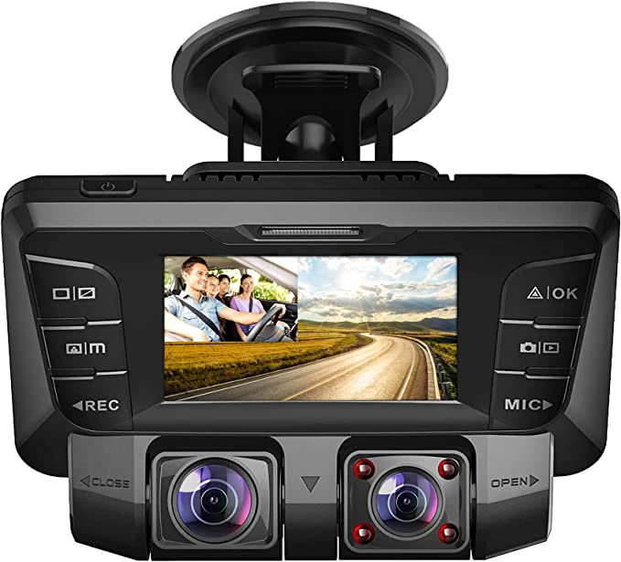 PRUVEEO 12'' Triple Mirror Dash Cam, Front Inside and Rear 3