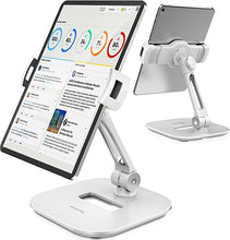 Load image into Gallery viewer, AboveTEK Stylish Aluminum Tablet Stand, iPad Stand, Folding 360? Swivel iPad iPhone Desk Mount Holder fits 4-11&quot; Tablets/Smartphones for Kitchen Bedside Office POS Showroom Gifts for Family (White)
