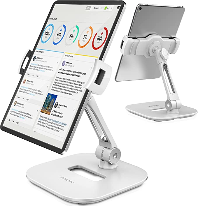 AboveTEK Stylish Aluminum Tablet Stand, iPad Stand, Folding 360? Swivel iPad iPhone Desk Mount Holder fits 4-11