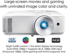 Load image into Gallery viewer, Optoma HD28HDR 1080p Home Theater Projector for Gaming and Movies | Support for 4K Input | HDR Compatible | 120Hz refresh rate | Enhanced Gaming Mode, 8.4ms Response Time | High-Bright 3600 lumens
