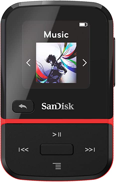 SanDisk 16GB Clip Sport Go MP3 Player, Red - LED Screen and FM Radio - SDMX30-016G-G46R