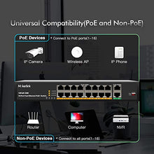 Load image into Gallery viewer, MokerLink 16 Port PoE Switch with 2 Gigabit Uplink Ethernet Port, 250W High Power, Support IEEE802.3af/at, Rackmount Unmanaged Plug and Play
