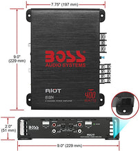 Load image into Gallery viewer, BOSS Audio Systems R1004 4 Channel Car Amplifier – Riot Series, 400 Watts, Full Range, Class A/B, 2 Ohm Stable, IC (Integrated Circuit) Great for Car Speakers and Car Stereos
