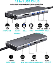 Load image into Gallery viewer, MacBook Pro Docking Station Dual Monitor MacBook Pro HDMI Adapter,12 in 1 USB C MacBook Pro Adapter to Dual HDMI 4K 60Hz VGA Ethernet AUX 2USB 2.0+2USB 3.0 SD/TF Card Reader 100W PD
