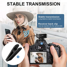 Load image into Gallery viewer, Wireless Lavalier Lapel Microphone, 65-130ft Range, Plug?Play, UHF Rechargeable Transmitter Receiver Condenser Wireless Mic System, for iPhone, Camera, Smartphone, YouTube
