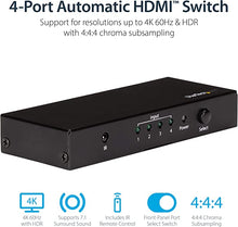 Load image into Gallery viewer, StarTech.com HDMI 2.0 Switch - 4 Port - 4K 60Hz - HDMI Automatic Video Switch Box - Multi Port Hub w/ 1 In 4 Out Functionality (VS421HD20)
