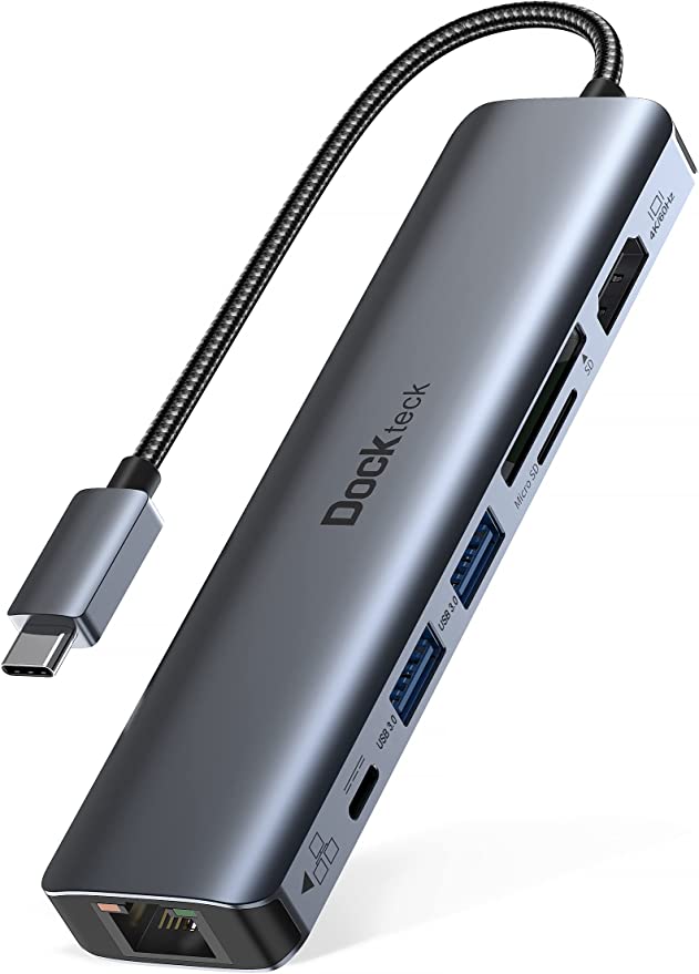 USB C Hub Multiport Adapter, Dockteck 7-in-1 USB-C Hub with 4K 60Hz HDMI, 1Gbps Ethernet, 100W Power Delivery, SD/TF Card Slots, USB 3.0 5Gbps Data Ports, for MacBook Pro, MacBook Air, iPad Pro, XPS