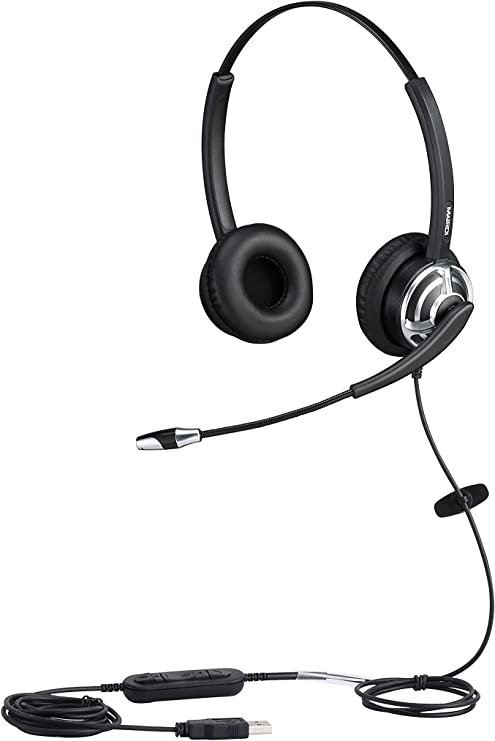 USB Headset with Microphone Noise Canceling & Mic Mute, Computer Headphone for Call Center Office Business PC Softphone Calls Microsoft Teams Skype Chat, Clear Voice for Speech Dictation