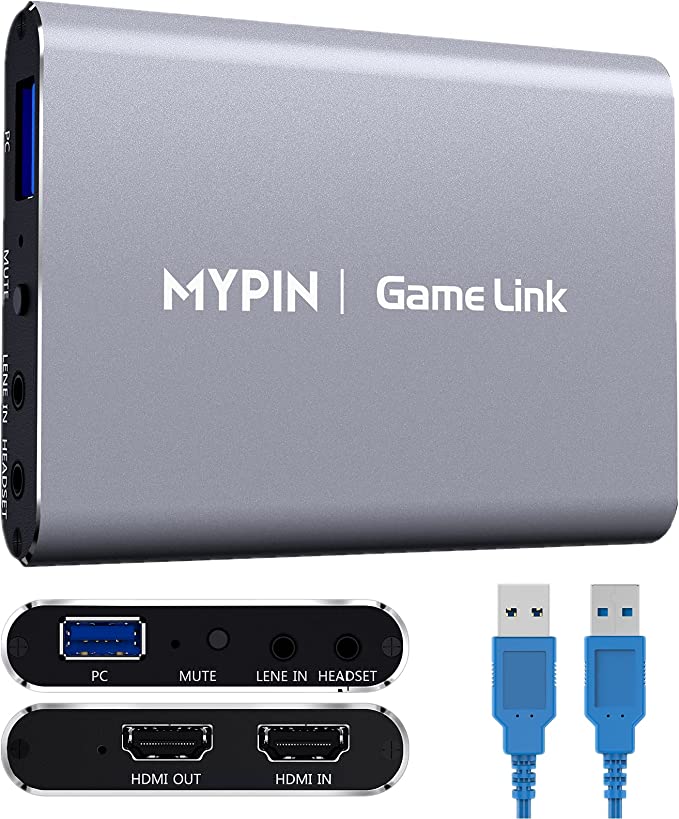 MYPIN 4K 60fps Audio Video HDMI Game Capture, Live Gamer Portable Pass-Through 4K Full HD 1080P 60fps USB3.0 Capture Card Ultra Low Latency Record Stream for Xbox, Playstation, Nintendo Switch