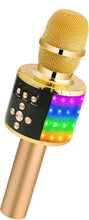 Load image into Gallery viewer, BONAOK Wireless Bluetooth Karaoke Microphone with Controllable LED Lights, Portable Handheld Karaoke Speaker Machine Birthday Home Party for All Smartphone(Q78 Gold)
