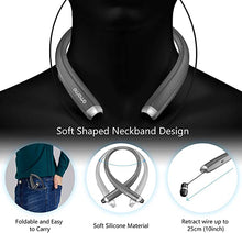 Load image into Gallery viewer, Bluetooth Headphones, AMORNO Foldable Wireless Neckband Headset with Retractable Earbuds, Sports Sweatproof Noise Cancelling Stereo Earphones with Mic (Grey)
