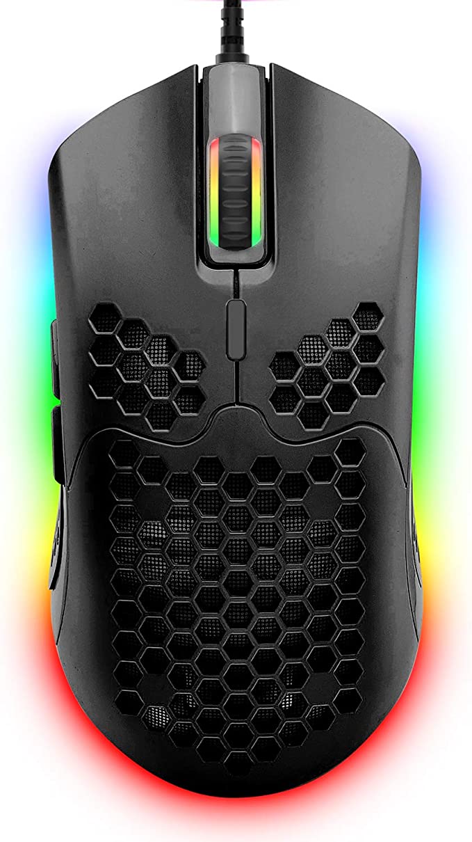 Wired Gaming Mouse with 16,000 DPI Optical Sensor Chroma RGB Lighting,69g Lightweight Honeycomb Shell,Ultraweave Cable,7 Programmable Buttons for PC Gamer (Black)