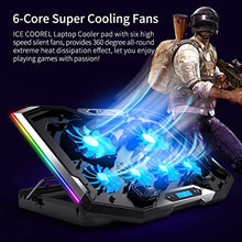 Load image into Gallery viewer, ICE COOREL RGB Laptop Cooling Pad 15 -17.3 Inch, Gaming Laptop Cooler Pad, Laptop Cooling Stand with 6 Quiet Fans and 6 Height Adjustable, LCD Screen and RGB Light, Two USB Ports and One Phone Stand
