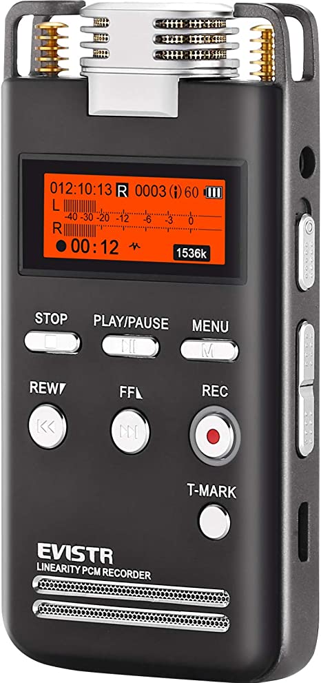 EVISTR Digital Voice Recorder 8GB L53-1536KBPS Stereo Audio Recording Device Portable Recorders for Lectures Support External MIC