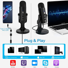 Load image into Gallery viewer, ZealSound USB Microphone,Condenser Computer PC Mic,Plug&amp;Play Gaming Microphones for PS 4&amp;5.Headphone Output&amp;Volume Control,Mic Gain Control,Mute Button for Vocal,YouTube Podcast on Mac&amp;Windows(Black)
