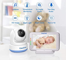 Load image into Gallery viewer, CasaCam BM200 Video Baby Monitor with 5&quot; Touchscreen and HD Pan &amp; Tilt Camera, Two Way Audio, Lullabies, Nightlight, Automatic Night Vision and Temperature Monitoring Capability
