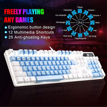Load image into Gallery viewer, Mechanical Gaming Keyboard, 104 Keys White Backlit Mechanical Keyboards with Red Switches &amp; an Extra Set of Keycaps, MageGee Wired Ergonomic Computer Keyboard for Desktop, PC Gamers (White &amp; Blue)
