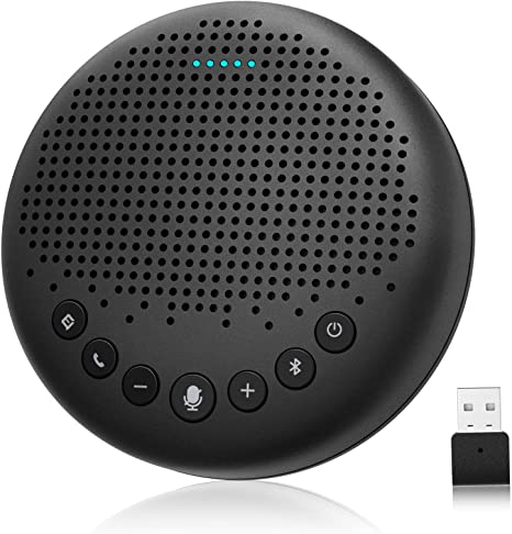 Bluetooth Speakerphone – eMeet Luna Conference Speaker, w/Enhanced Noise Reduction Algorithm, Daisy Chain, w/Dongle USB Speakerphone for Home Office, 360° Voice Pickup for 8 People Black